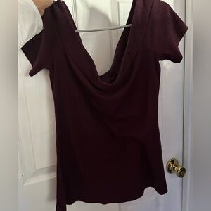 Torrid Maroon Ribbed Off the shoulder Top